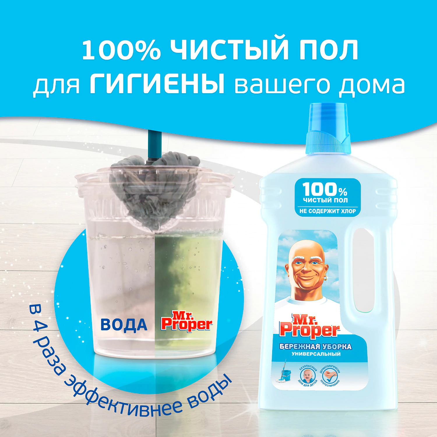 Моющая жидкость для полов и стен Mr. Proper Бережная уборка 1 л